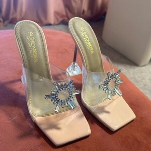 Nude and Clear Crystal embellished heels